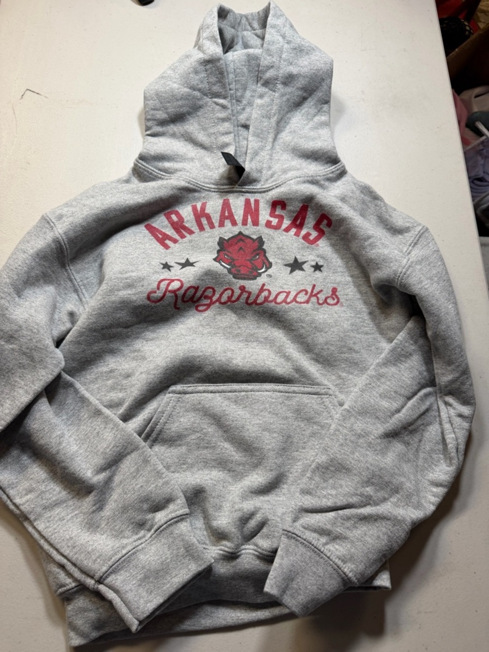 Arkansas Razorbacks Youth Grey Hooded Sweatshirt